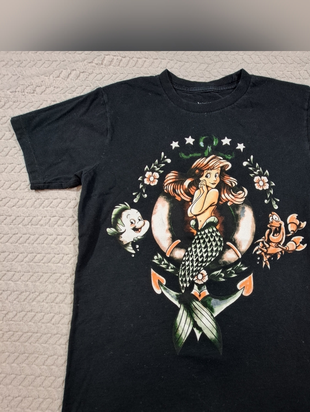 Disney Black T-Shirt with Green and Orange Mermaid Graphic